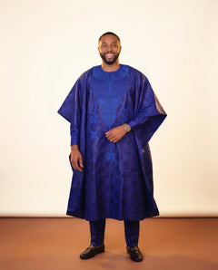 African Agbada Set - Blue Embroidered 3-Piece