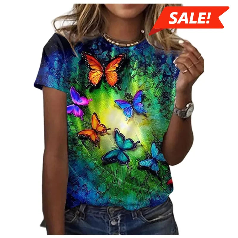 Butterfly Bloom Oversized Tee – Y2K Floral Streetwear for Women