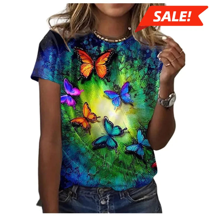 Butterfly Bloom Oversized Tee – Y2K Floral Streetwear for Women