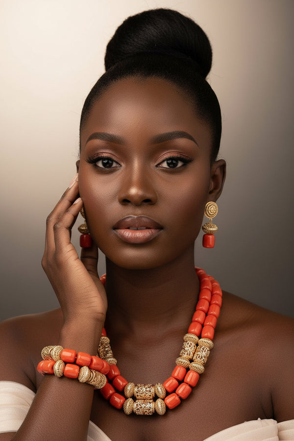 Golden Nigerian Coral Beads - Statement Bridal in Coral 1