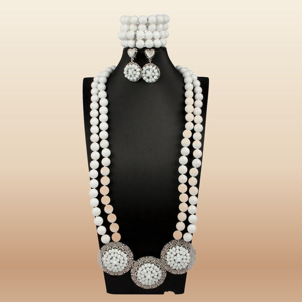 Golden Nigerian Coral Beads - Statement Bridal in White