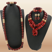 Red Coral Bead Jewelry Set - African Wedding Style in Burgundy