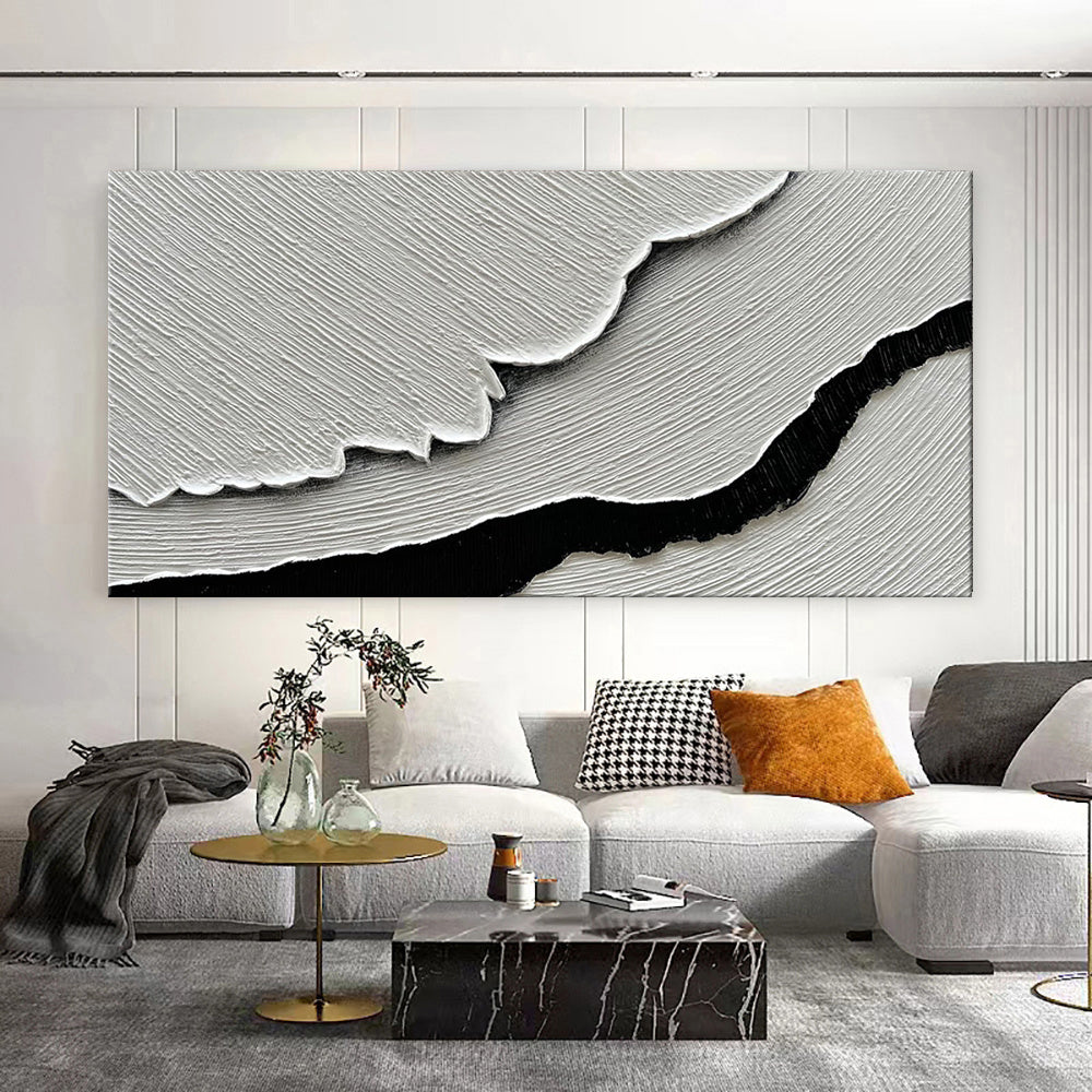 Black White Sea Waves Abstract Paintings Bedroom Decor