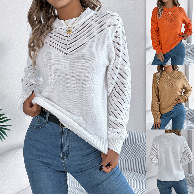 Casual Hollow Round Neck Pullover Sweater Fashion Womens Clothing