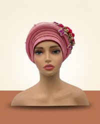 Bouquet Turban Auto Gele - Pre-Tied African Headwrap in Pink