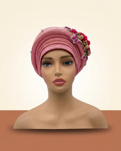 Bouquet Turban Auto Gele - Pre-Tied African Headwrap in Pink