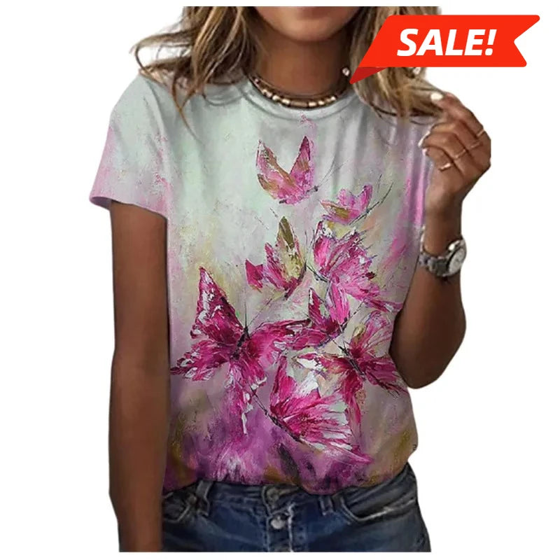 Butterfly Bloom Oversized Tee – Y2K Floral Streetwear for Women