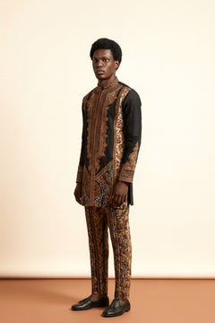 African Paisley Print Men's Kaftan Set - 2-Piece Top & Trousers - view 2