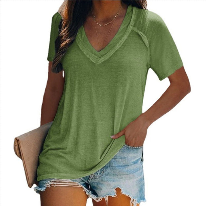 Plain Mid-Length Short Sleeve Summer Womens T-Shirt