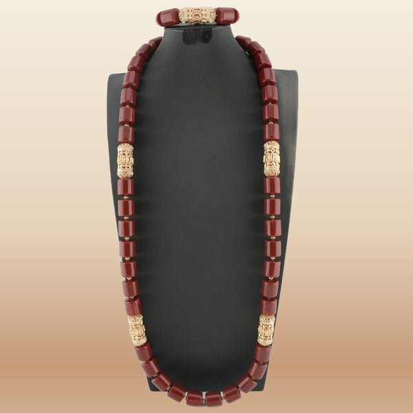 Red Coral Bead Jewelry Set - African Wedding Style in Red 2