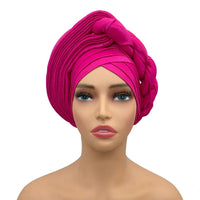 Rose Red raw silk pre-tied auto gele head wrap