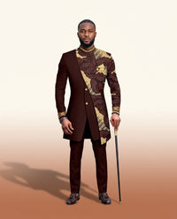 African Batik Print Suit - Men's Wedding 2-Piece in Burgundy