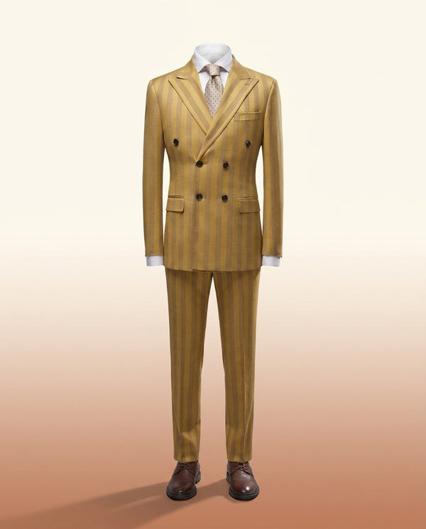 Gold Jacquard 2-Piece Suit - Men's Double Breasted - view 2