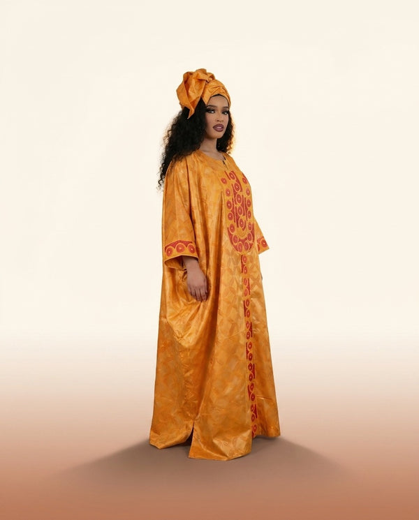 African Agbada Set - Yellow Embroidered Couple - view 3