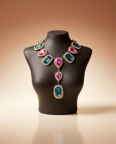 Teardrop Crystal Necklace Set - Statement Bridal in Silver Set
