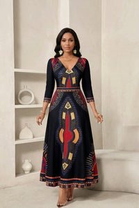 African Print V-Neck Maxi Dress - Bold Statement - view 2