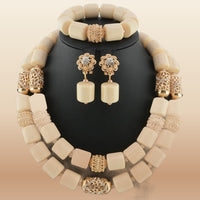 Dubai African Bead Jewelry Set - Gold Wedding in Ivory 1