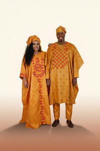 African Agbada Set - Yellow Embroidered Couple - view 4