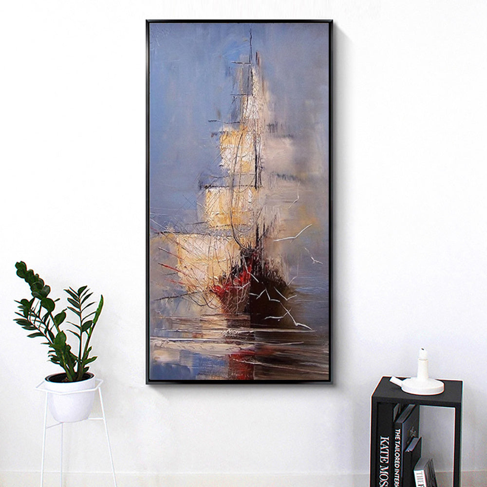 Vintage Pirate Ship In The Sea Canvas Painting Black Sailing Ship Hand Painted Oil Painting