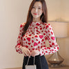 Womens Pullover Print Top Stand Collar Loose Chiffon Shirt