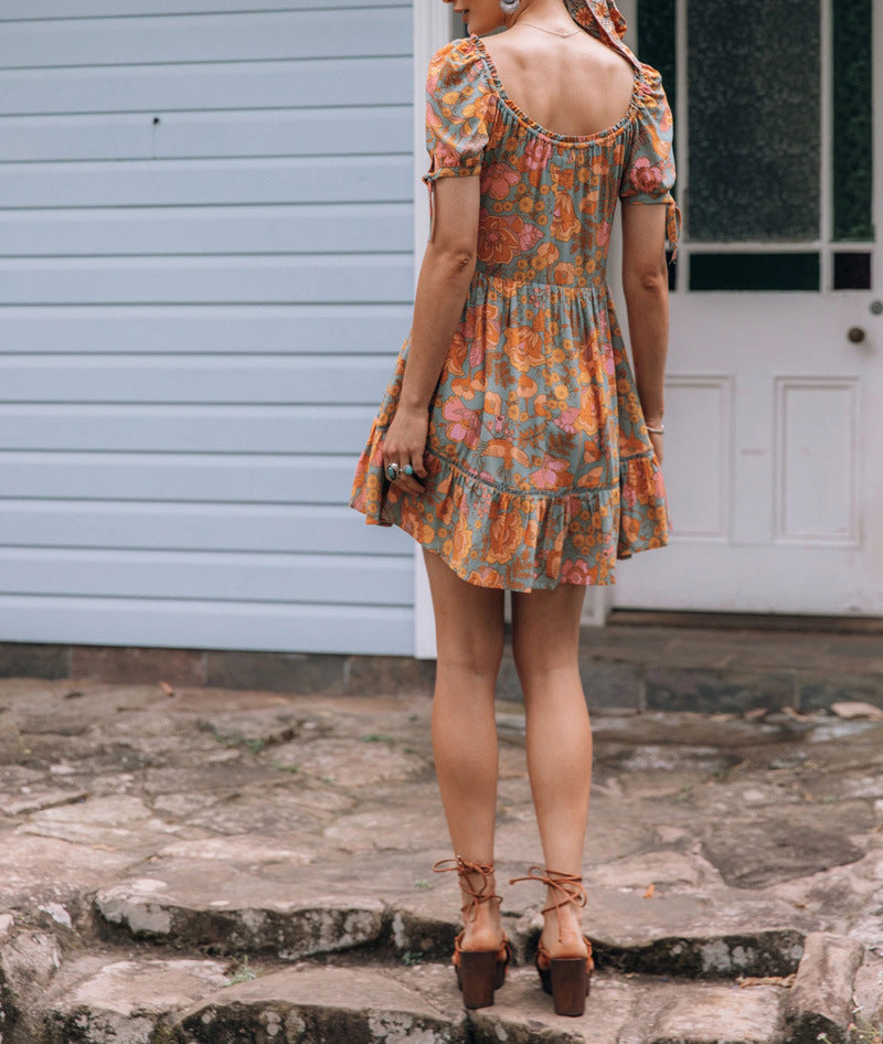 Tassel Short Sleeve Scoop Above Knee Regular Womens Dress