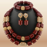 Dubai African Bead Jewelry Set - Gold Wedding in Burgundy 1