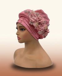 Floral Bouquet Auto Gele - Pre-Tied African Headwrap in Pink