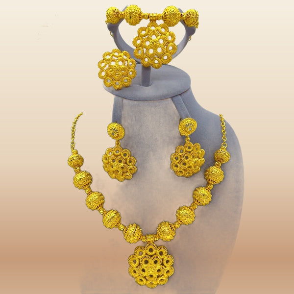 African Gold Bead Jewelry - Party Statement Set in Gold 2