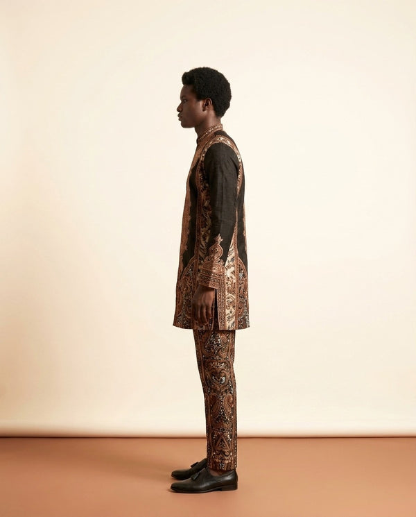 African Paisley Print Men's Kaftan Set - 2-Piece Top & Trousers - view 3