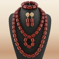 Nigerian Resin Coral Beads - Modern Bridal in Burgundy 2