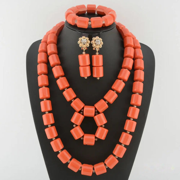 Nigerian Resin Coral Beads - Modern Bridal in Coral 1