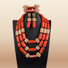 Nigerian Coral Bead Necklace Set - Classic Bridal in Coral 3