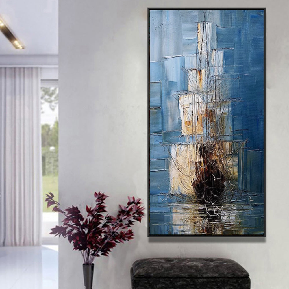 Vintage Pirate Ship In The Sea Canvas Painting Black Sailing Ship Hand Painted Oil Painting