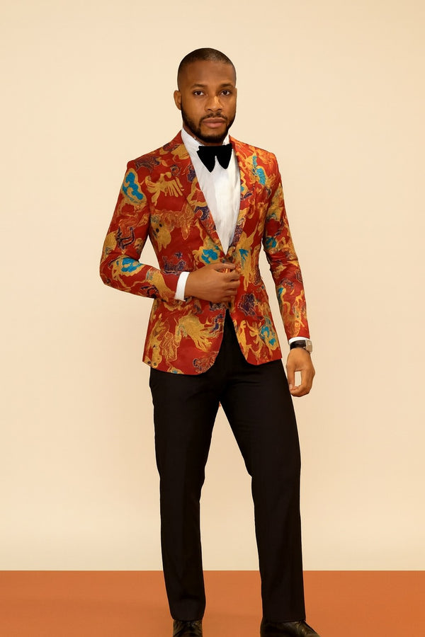 Red Printed Blazer - Men's Slim-Fit Statement in Red / S / United States