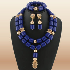 African Bead Jewelry Set - Statement Accessory in Royal Blue 1
