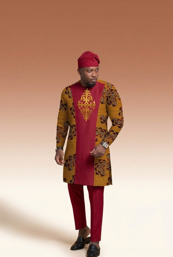 Men's Long-Sleeve Smart Set - Burgundy & Navy in Burgundy