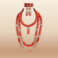 Nigerian Coral Bead Necklace Set - Classic Bridal in Coral 5