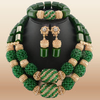 African Bead Jewelry Set - Statement Accessory in Dark Green 1