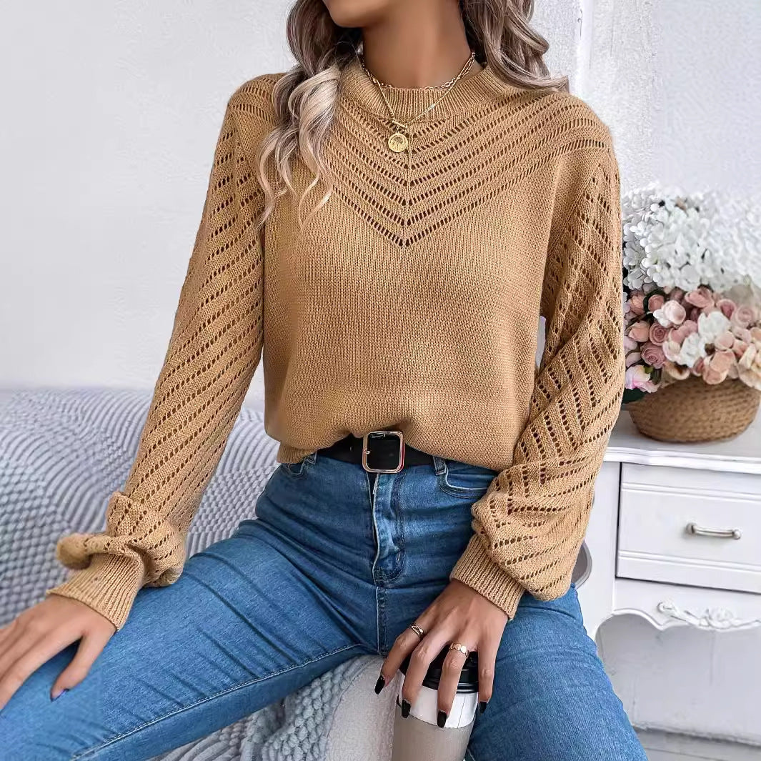 Casual Hollow Round Neck Pullover Sweater Fashion Womens Clothing