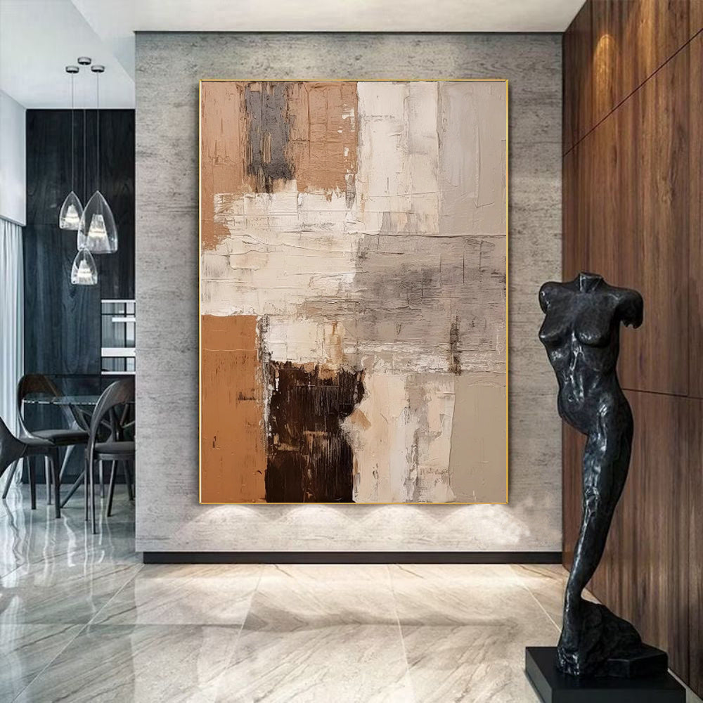 Large Abstract Handmade Painting Brown Textured Wall Art Minimalist Wabi-sabi Modern Home Living Room Decor