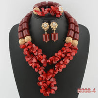 Dubai African Bead Jewelry Set - Gold Wedding in Red
