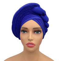 Royal Blue raw silk pre-tied auto gele head wrap