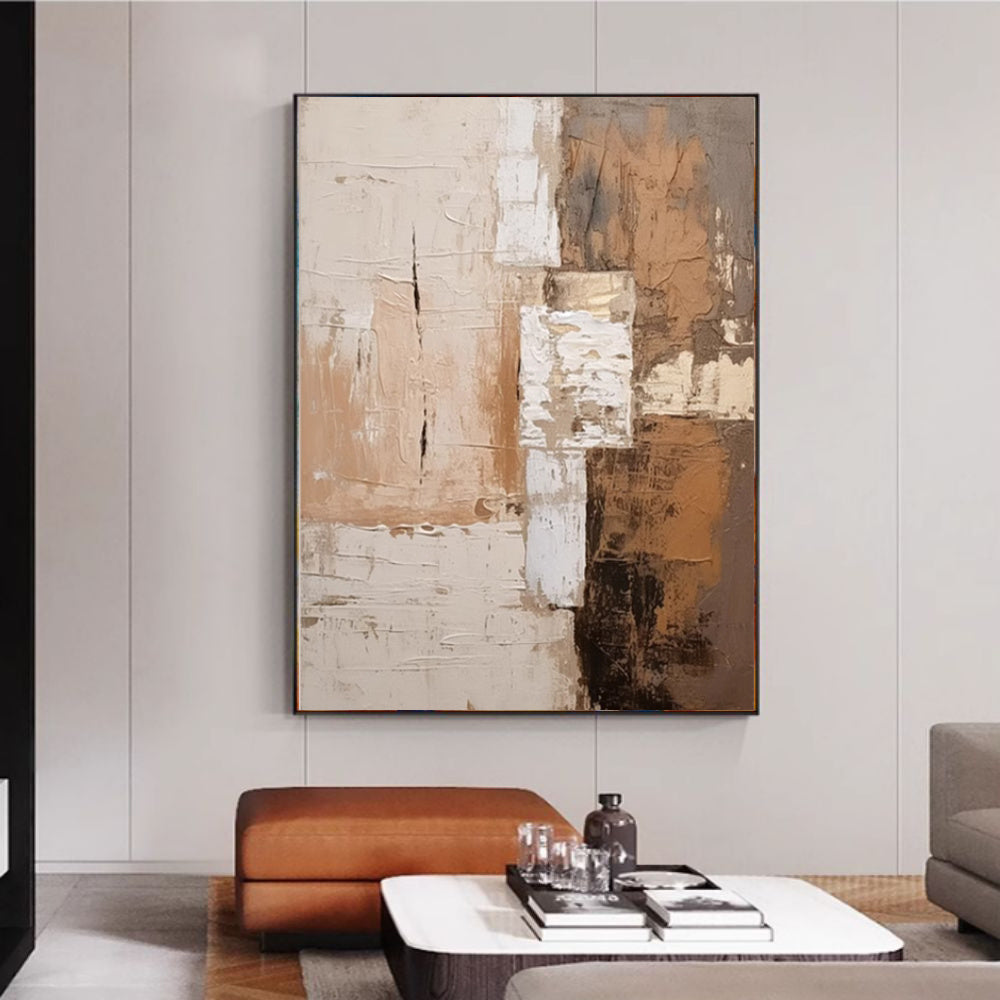Large Abstract Handmade Painting Brown Textured Wall Art Minimalist Wabi-sabi Modern Home Living Room Decor