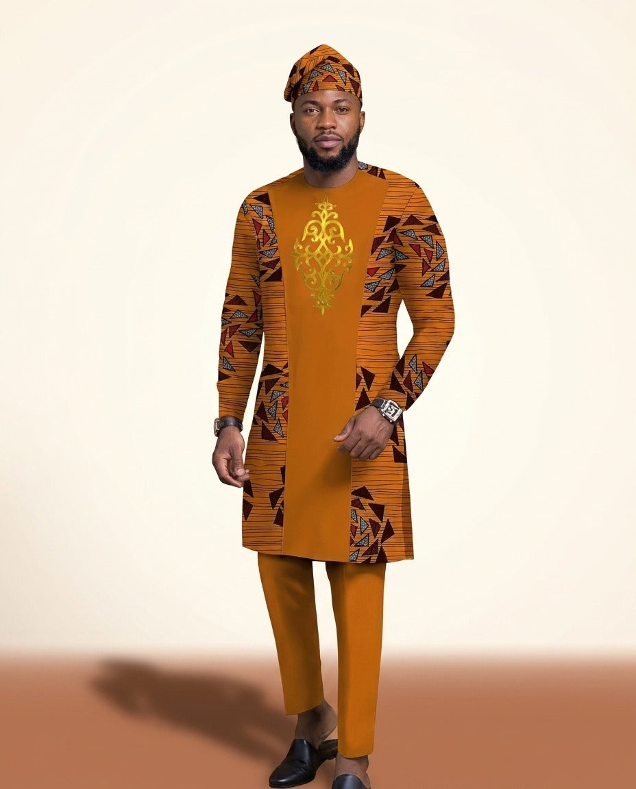 Men's Long-Sleeve Smart Set - Burgundy & Navy in Orange