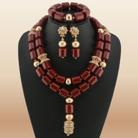 African Bead Jewelry Set - Statement Accessory in Burgundy 1