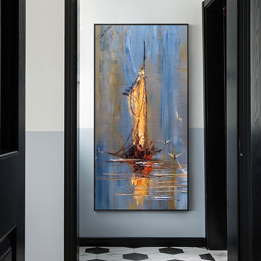 Vintage Pirate Ship In The Sea Canvas Painting Black Sailing Ship Hand Painted Oil Painting