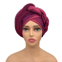Wine Red raw silk pre-tied auto gele head wrap