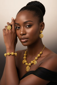 African Gold Bead Jewelry - Party Statement Set in Gold 1