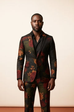 Black Jacquard 2-Piece Suit - Men's Slim Double