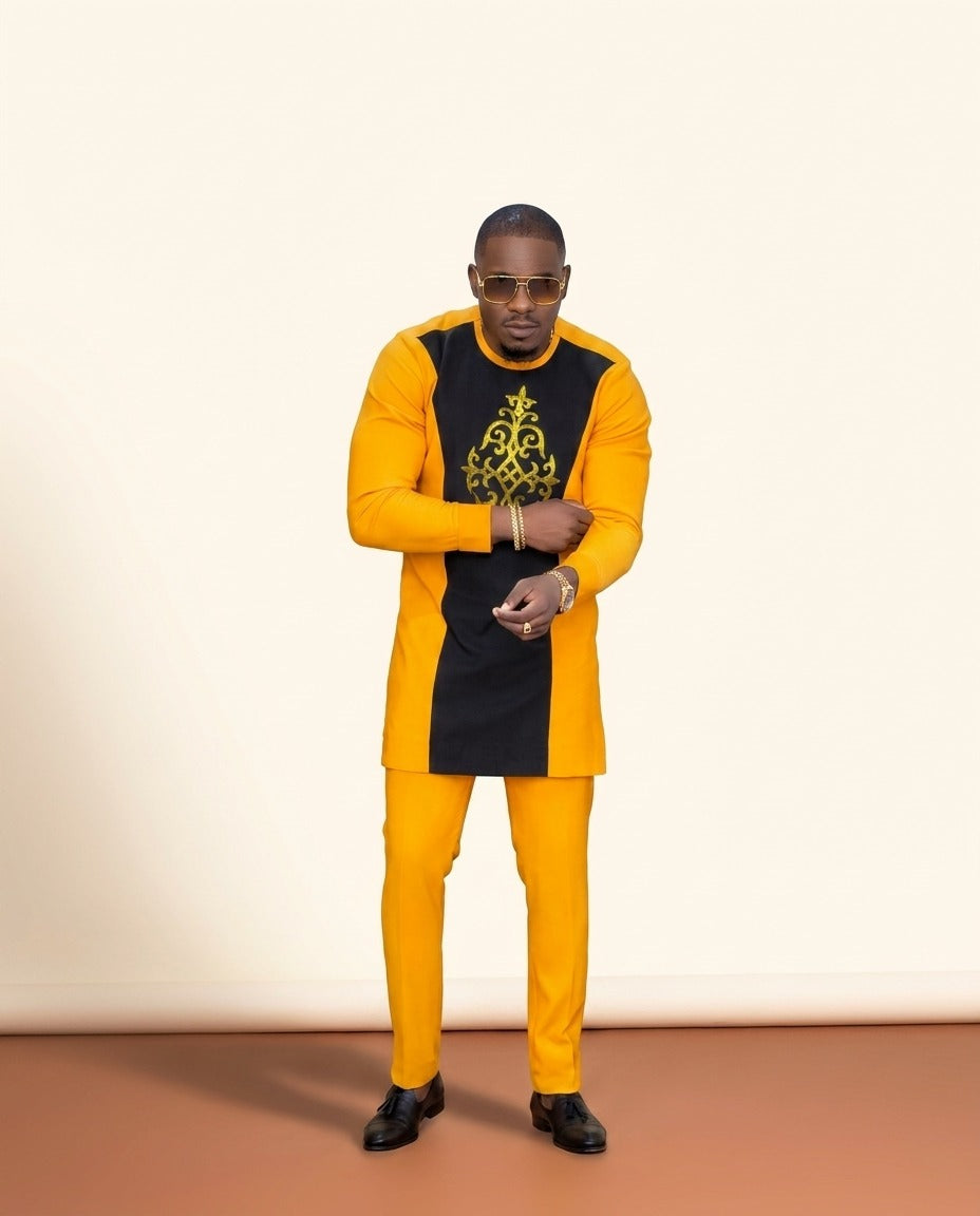 Men's Long-Sleeve Smart Set - White & Yellow in Yellow